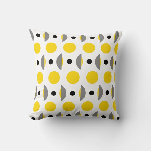 Modern Yellow Gray Circle Dot Throw Pillow