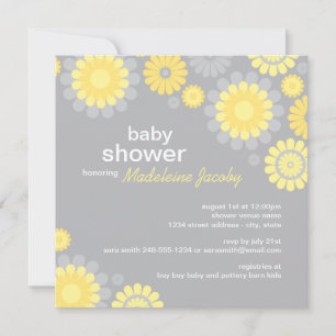 Modern Yellow Gray Daisy Flowers Baby Shower Invitation