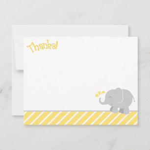Modern Yellow Gray Elephant Baby Shower Note Card