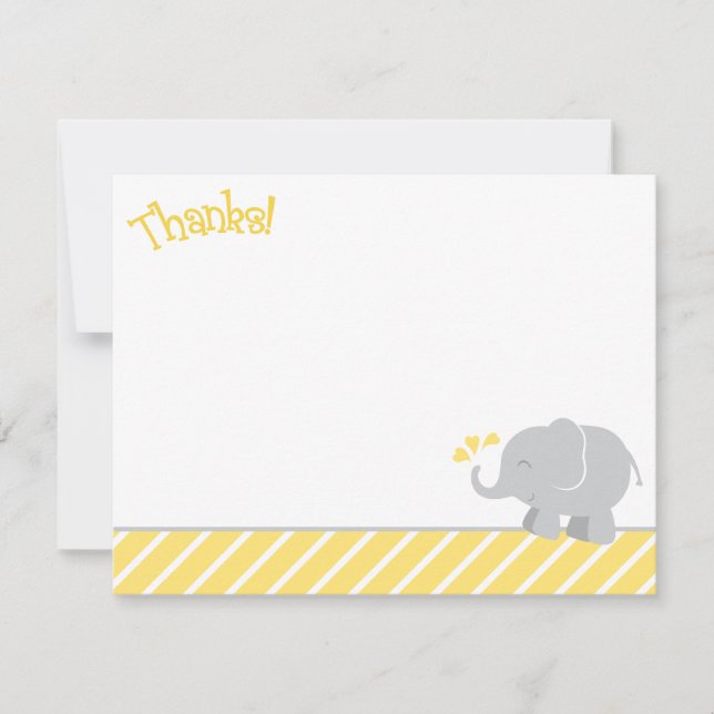 Modern Yellow Gray Elephant Baby Shower Note Card (Front)