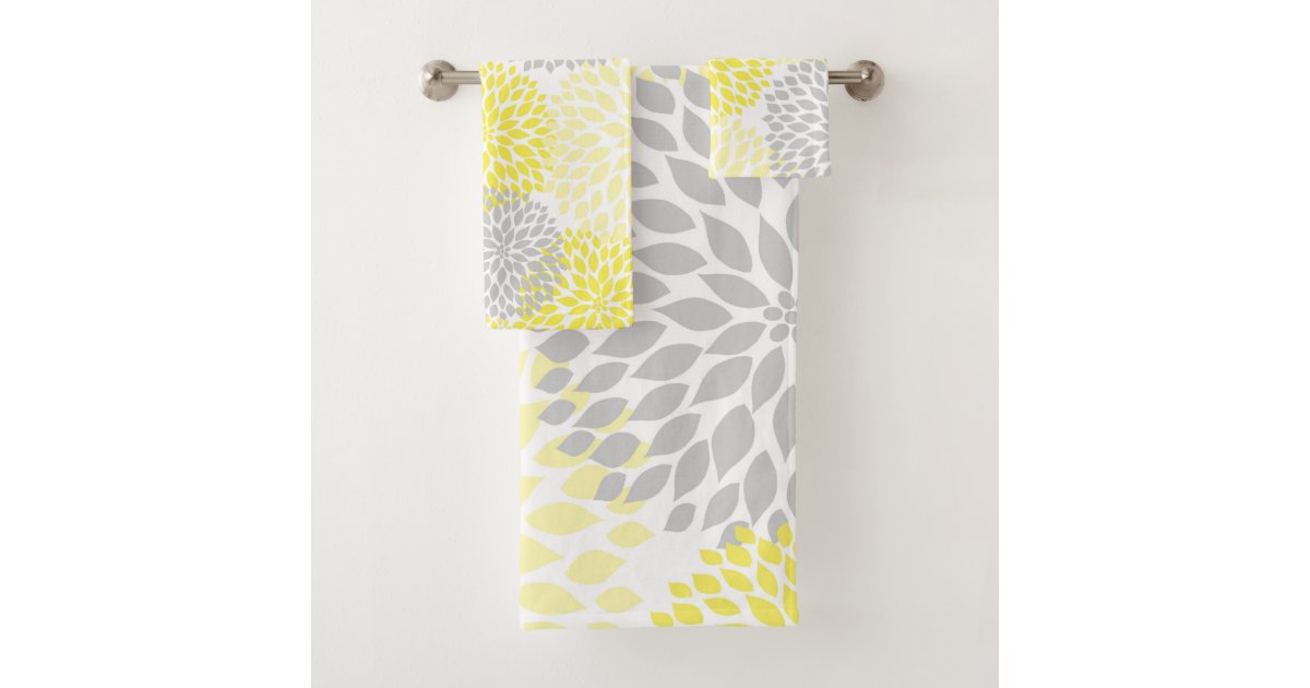 Personalized Modern Yellow Gray Fl, Yellow And Gray Bathroom Accessory Set