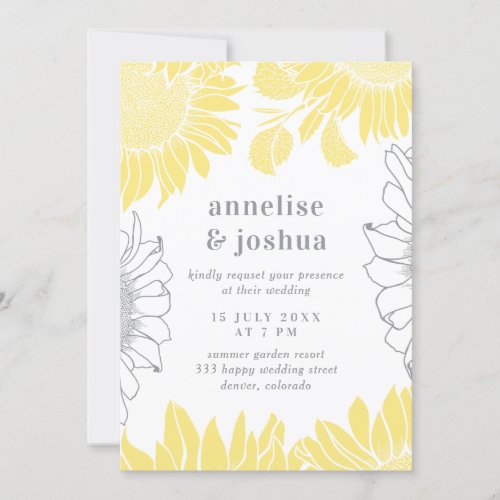 Modern yellow gray floral chic elegant wedding invitation