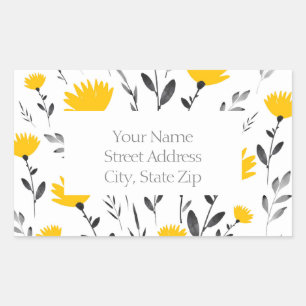 Modern Yellow, Gray Floral Motif  Rectangular Sticker