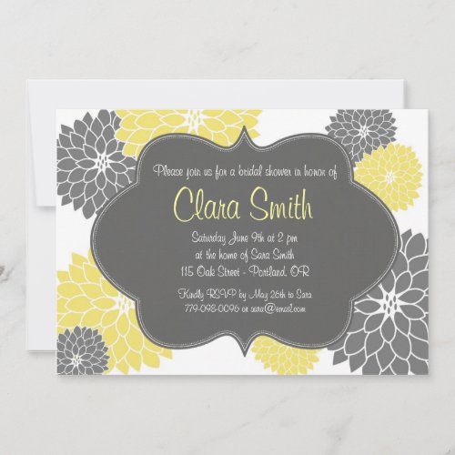 Modern Yellow &amp; Grey Floral Shower Invitation
