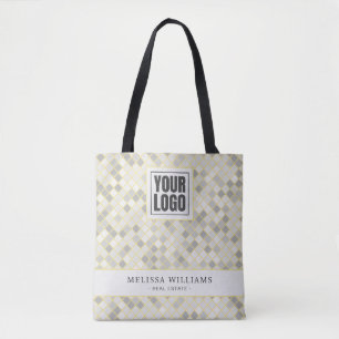 Modern Yellow & Gray Geometric Business Logo Tote  Bag