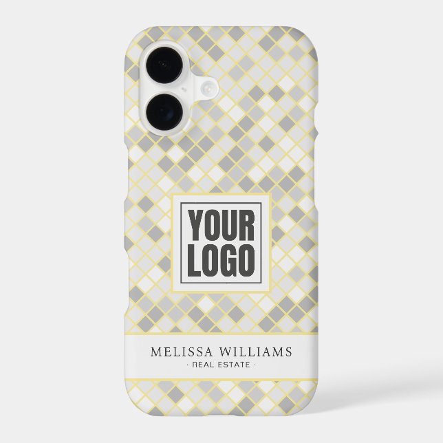 Modern Yellow & Gray Geometric Business QR Code iPhone Case (Back)