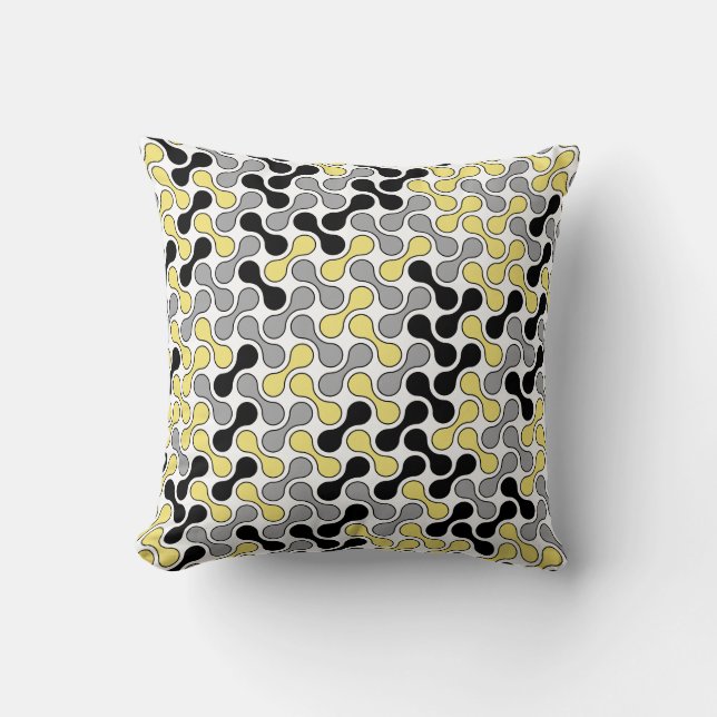 Modern Yellow Gray Geometric Metaball Pattern Throw Pillow (Front)