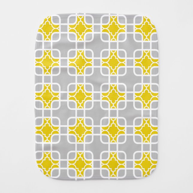 Modern Yellow & Gray Geometric Pattern Burp Cloth (Front)