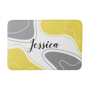 Modern Yellow Gray Geometric Shapes Pattern  Bath Mat