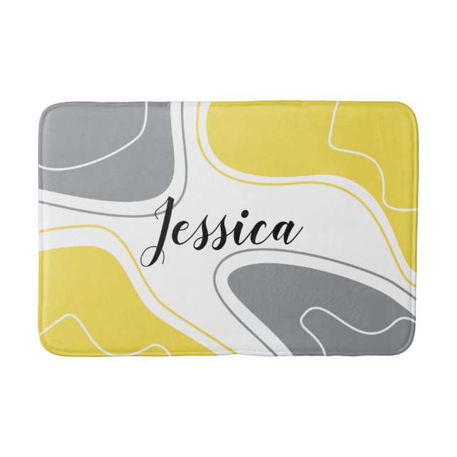 Modern Yellow Gray Geometric Shapes Pattern  Bath Mat (Front)