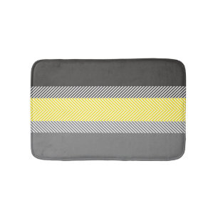 Modern Yellow & Gray Geometric Stripes Pattern Bath Mat