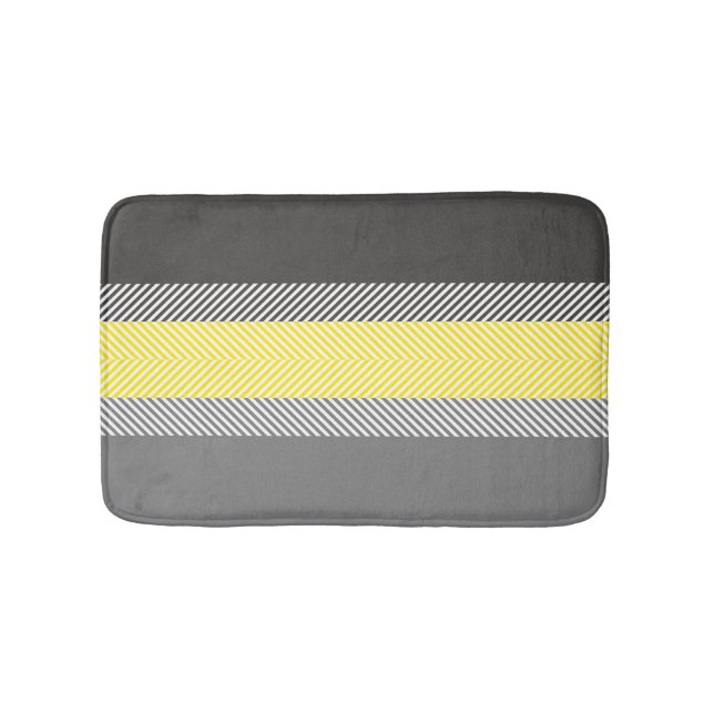 Modern Yellow & Gray Geometric Stripes Pattern Bath Mat (Front)