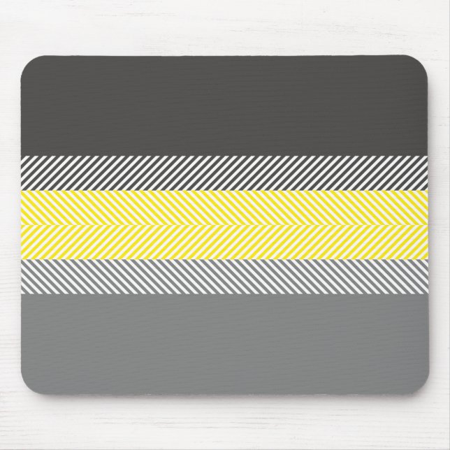 Modern Yellow & Gray Geometric Stripes Pattern Mouse Pad (Front)