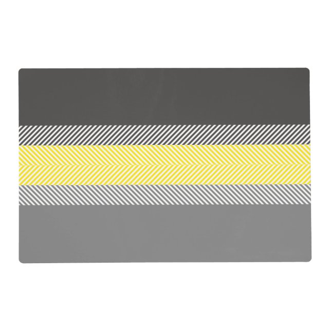 Modern Yellow & Gray Geometric Stripes Pattern Placemat (Front)
