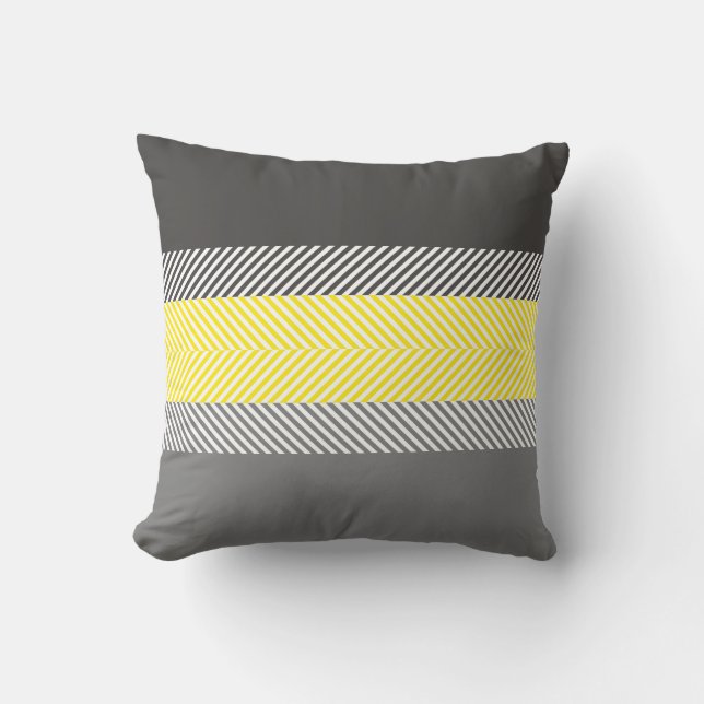 Modern Yellow & Gray Geometric Stripes Pattern Throw Pillow (Front)