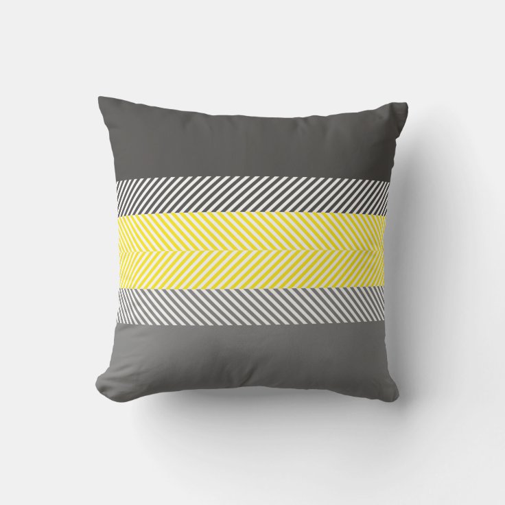 Modern Yellow & Gray Geometric Stripes Pattern Throw Pillow Zazzle
