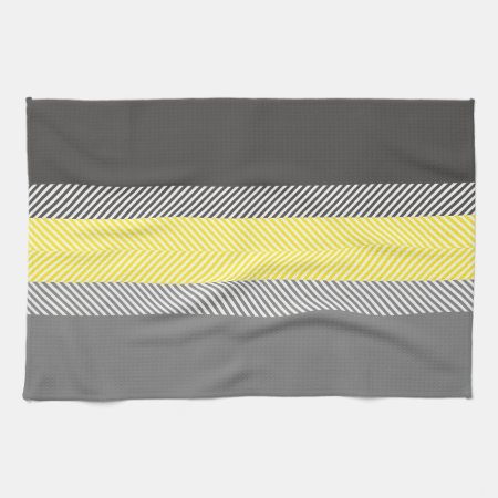 Modern Yellow & Gray Geometric Stripes Pattern Towel