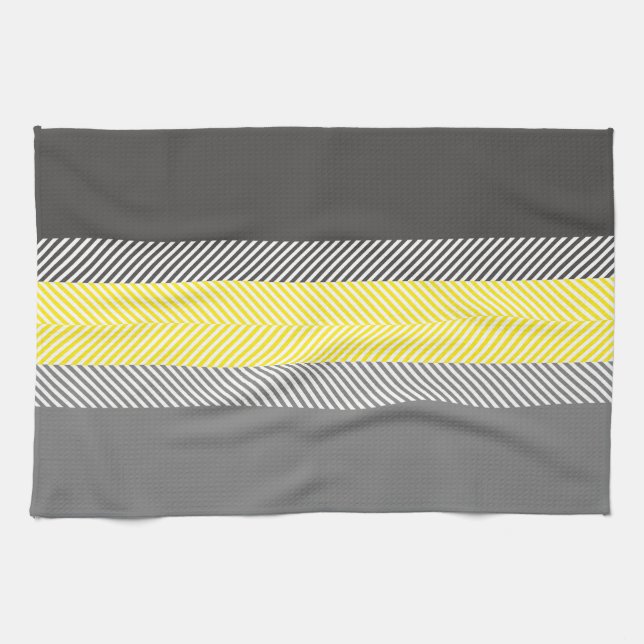 Modern Yellow & Gray Geometric Stripes Pattern Towel (Horizontal)