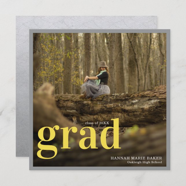 Modern Yellow & Gray | Simple Graduation Photo (Front/Back)