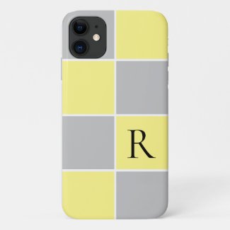 Modern yellow, gray square color block monogrammed Case-Mate iPhone case