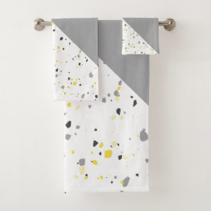 Modern Yellow Gray Terrazzo Bath Towel Set