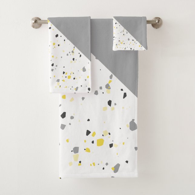 Modern Yellow Gray Terrazzo Bath Towel Set (Insitu)