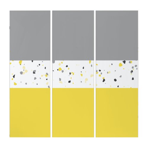 Modern Yellow Gray Terrazzo Stripe Triptych