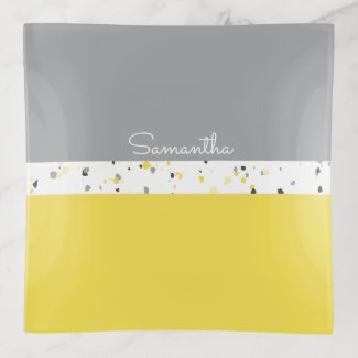 Modern Yellow Gray Terrazzo Stripe with Name