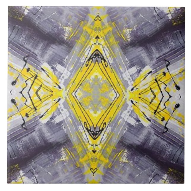 Modern Yellow Gray Trendy Pattern Ceramic Tile (Front)