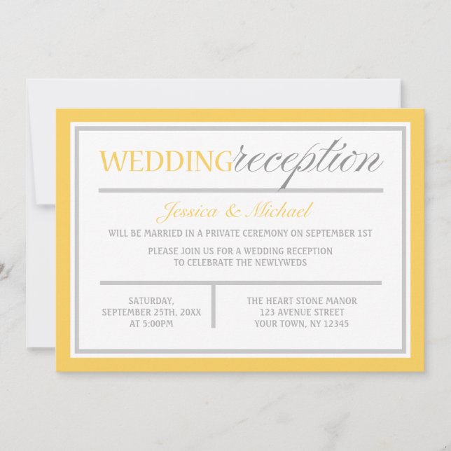 Modern Yellow & Gray Wedding Reception Invitations (Front)