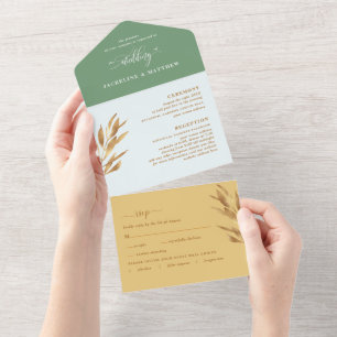 Modern Yellow Gray Wedding w/ Perforated RSVP All All In One Invitation