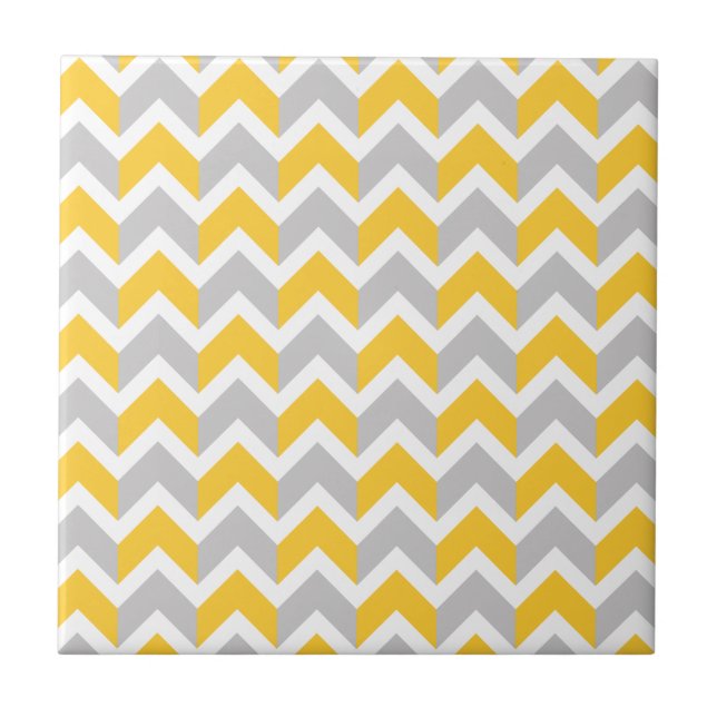 Modern Yellow Gray White Chevron Pattern Ceramic Tile (Front)