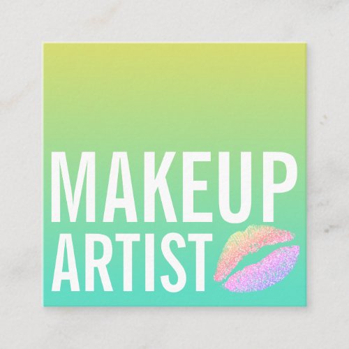 Modern yellow green blue gradient makeup beauty square business card