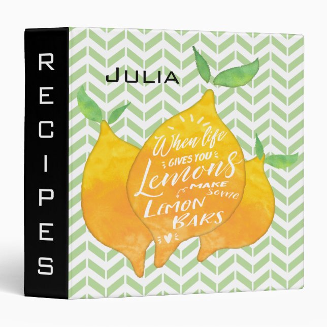Modern Yellow Green Chevron Lemon Bars Recipe 3 Ring Binder (Front/Spine)