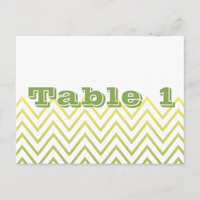 Modern Yellow Green Chevron Wedding Table Number (Front)