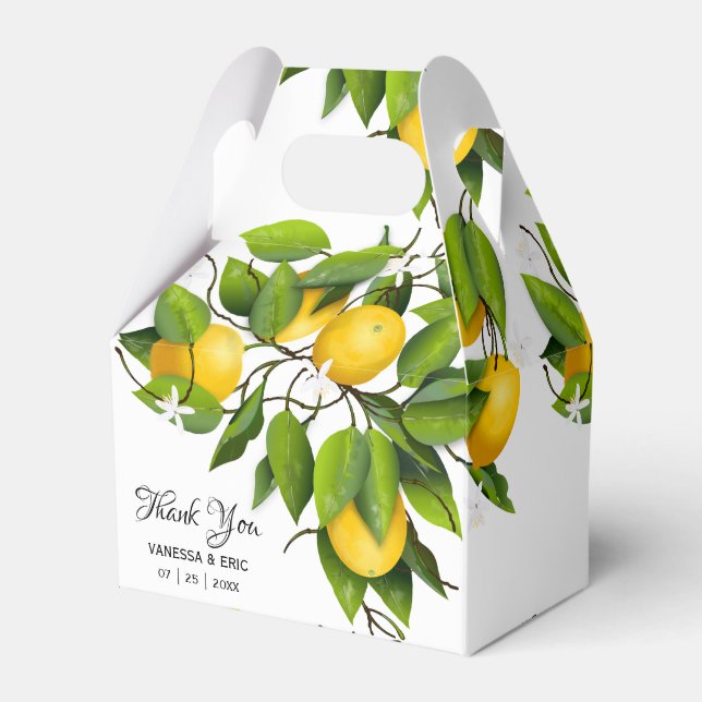 Modern Yellow & Green Lemon Fruit | Wedding Favor Boxes (Front Side)