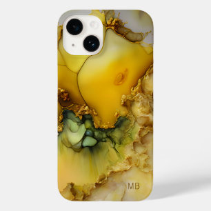 Modern Yellow Green Marble Monogram Personalized Case-Mate iPhone 14 Case