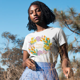 Modern yellow & green spring flowers happy easter T-Shirt