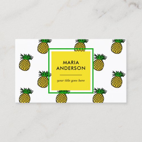 Modern Yellow Green Tropical Pineapples Pattern Business Card