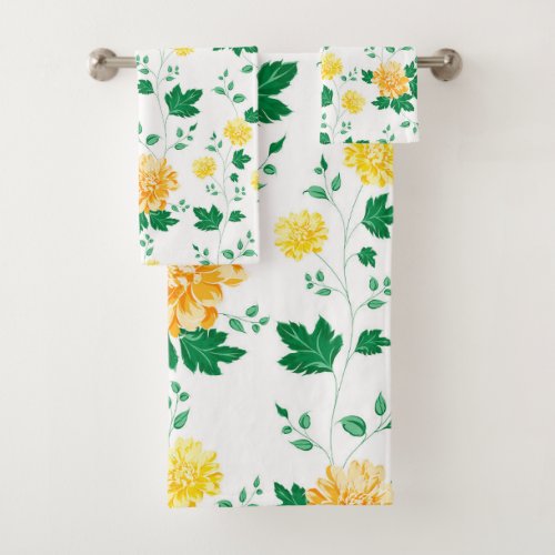 Modern Yellow Green  Watercolor Floral      Bath Towel Set