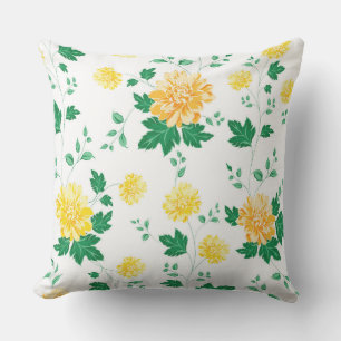 Modern Yellow Green Watercolor Floral Outdoor Pillow