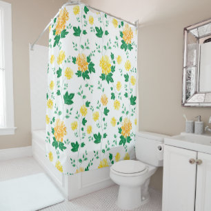 Modern Yellow Green Watercolor Floral Shower Curtain