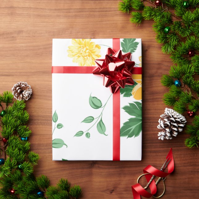 Modern Yellow Green  Watercolor Floral     Wrapping Paper (Holiday Gift)