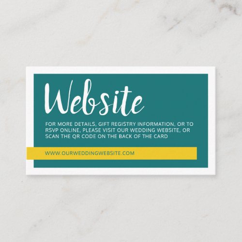 Modern yellow  green with QR code wedding website Enclosure Card