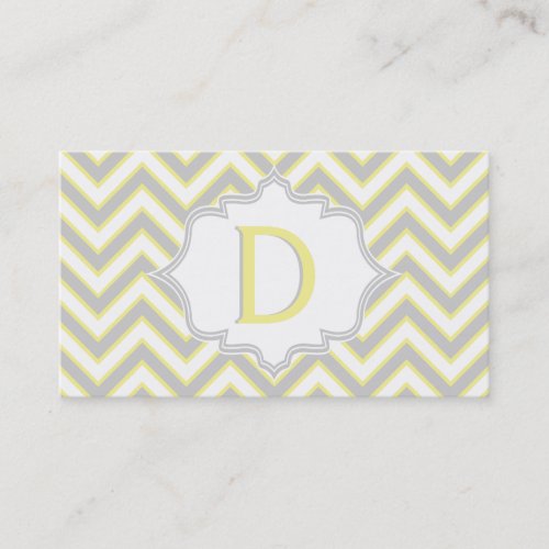 Modern yellow, grey chevron monogram personalized business card templates