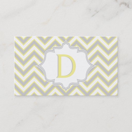 Customizable Modern yellow, grey chevron monogram personalized business card templates