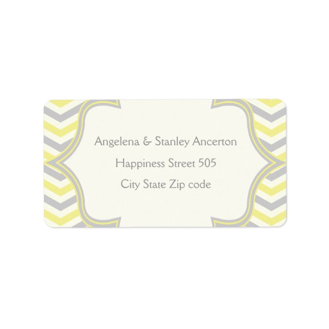 Modern yellow grey chevron zigzag wedding label (Front)
