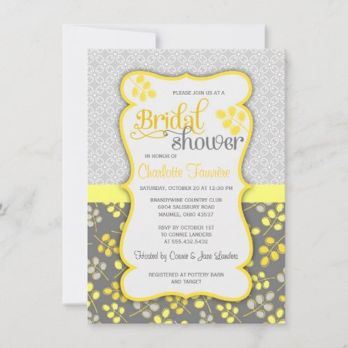 Modern Yellow &amp; Grey Elegant Bridal Shower Custom Invitations