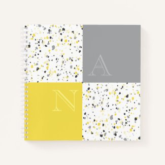 Modern Yellow Grey Monogram Terrazzo