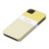 Modern yellow, grey, white chevron & polka dot Case-Mate iPhone case (Bottom)